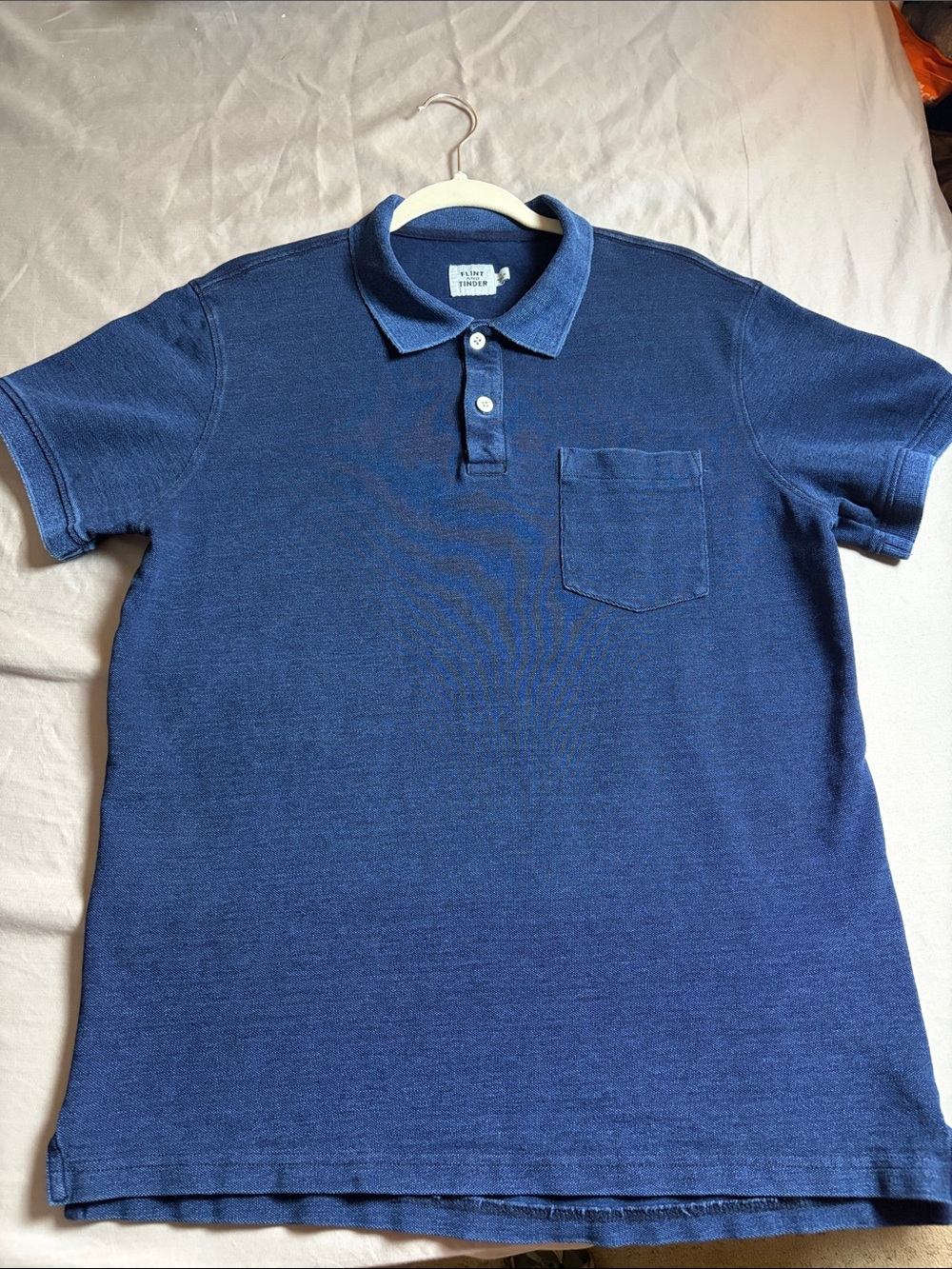 Flint and Tinder Pique Polo Short Sleeve Shirt in Indigo Size L.